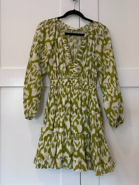 Charina Sarte Mila Tunic Dress Green Print Mini V Neck XS